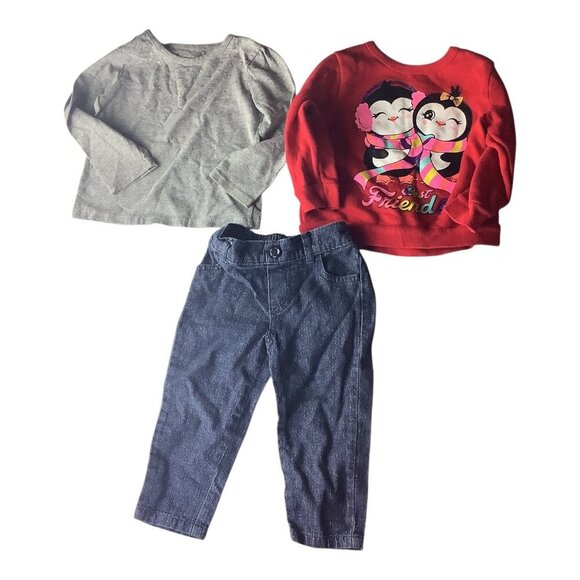 Lot Of 3 Garanimals Multicolor Shirts & Elastic Waist Blue Jeans Baby Girl 18M - Picture 1 of 16